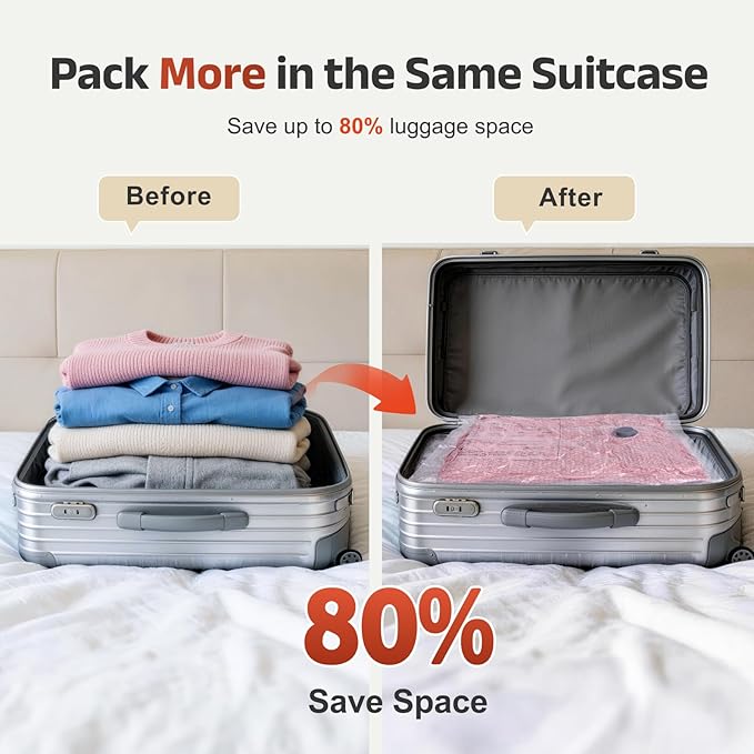IDEATECH 12 Pack Travel Vacuum Storage Bags with USB Pump, Carry-On Size Compression Packing Bags, Space Saver Vacuum Seal Bags for Clothing, Luggage & Home Storage, Essential Travel Pack-4S+4M+4L