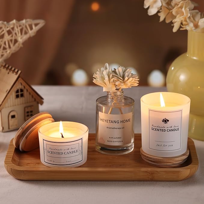 sunnyfuture 16 Pack Matte White Candle Jars, 8pcs 7oz + 8pcs 4oz Candle Jars for Making Candles with Wooden Lids and Labels for DIY, Gifts, Home