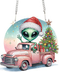 Alien Diamond Painting Hanging Ornament Kit, 5D DIY Christmas Truck & Tree Pendant Decoration with Santa Hat, Crystal Diamond Art Kit for Adults Home Wall Door Window Xmas Decor (24.1x22.6cm)