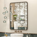OKPAL 20x28 Bronze Bathroom Mirror, Brushed Metal Bathroom Vanity Mirrors for Wall, Rounded Rectangle Bronze Frame Mirror for Farmhouse, Anti-Rust (Horizontal/Vertical)