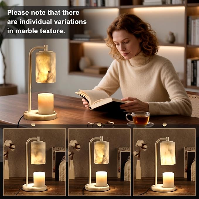 Marble Candle Warmer Lamp with Timer & Dimmer- Flameless Wax Melt Warmer, Electric Candles Warmer, Unique Textured Table Lamp for Jar Candles, Elegant Home & Bedroom Decor, Perfect Housewarming Gift