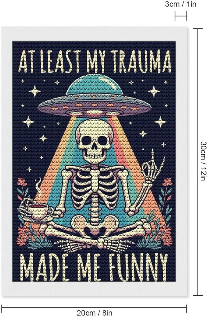 KIVJMSIDJA Skull Skeleton “At Least My Trauma Made Me Funny” Diamond Painting Kits for Adults,Diamond Art Kits for Beginners 5D Round Diamond 8"x12"