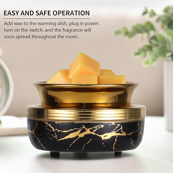 mocosa Ceramic Wax Melt Warmer 3-in-1 Candle Warmer Electric Wax Warmer for Scented Wax Melter Burner for Home,Office, for Mom Women（Black Gold）