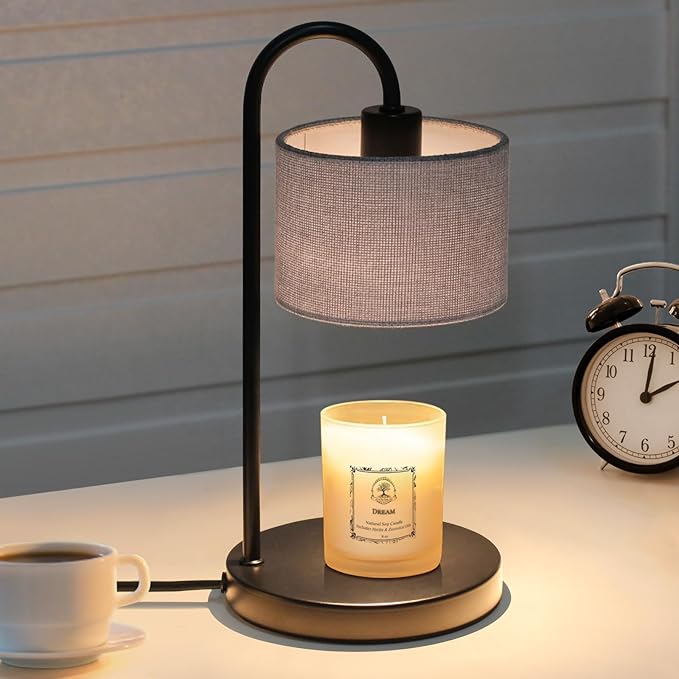 FINCMY Candle Warmer Lamp with Timer, Dimmable Candle Wax Warmer Electric Candle Lamp for Scented Candles with 2 Bulbs, House Warming Gifts Birthday Gifts for Women Bedroom Home Decor - Gray