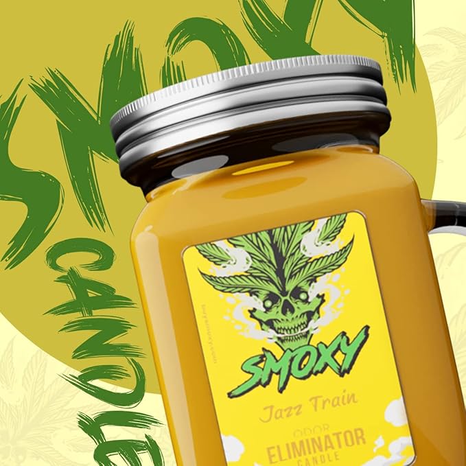Smoxy Smoke Odor Eliminator Candle - Scented Candle for Home - Indoor Space Deodorizer & Air Freshener with Fragrance Pet Smell - Natural Palm Wax - Glass Mason Jar, 13oz. (Jazmine Train)