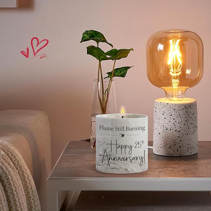 25th Anniversary Candle, 25th Wedding Anniversary Present for Couple, Wife & Husband - 25 Year Aniversario Gifts, 6 Oz Ceramics Lavender Candle