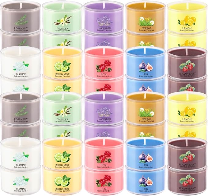 40 Pack Scented Candle Set, 10 Fragrances, 35g Natural Soy Wax Candles with Smokeless Cotton Wicks, Ideal for Home Decor, Yoga, Meditation, Spa & Gifting.Mother's Day