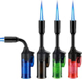 4 Pack Butane Torch Lighter, Mini Refillable Windproof Jet Flame Lighters with Safety Lock, Refillable Adjustable Flame Butane Gas Lighter for Candle Camping Fireplace BBQ Grill(Fuel Not Included)