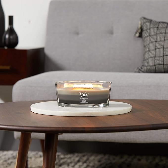 WoodWick Warm Woods Trilogy Holiday Candle Gifts for Women and Men, 16 oz Ellipse Trilogy Candle with Crackling Wick