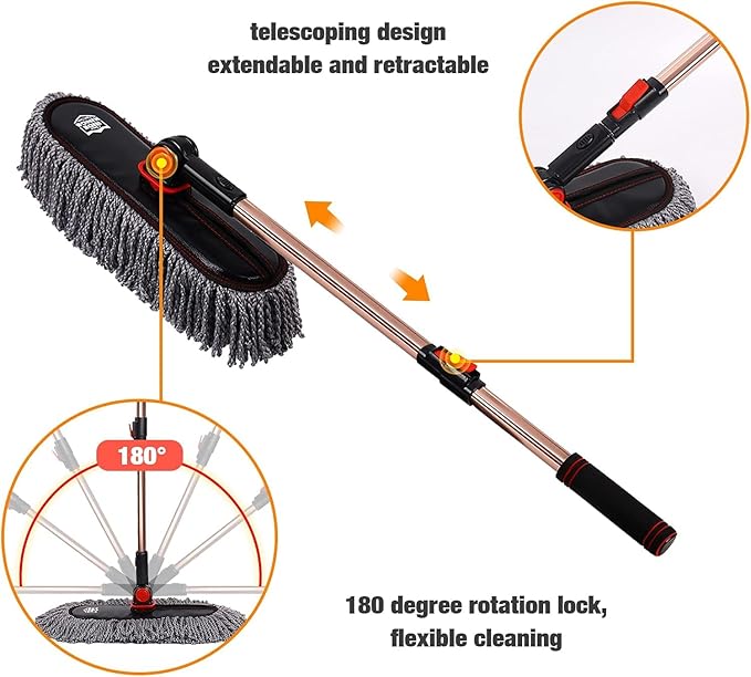 Car Duster Exterior Scratch Free, Microfiber Car Duster Kit, Interior & Exterior Cleaning Tools, Dashboard Detailing Brush, Pollen Removing, Extendable Handle, Gifts for Men Women