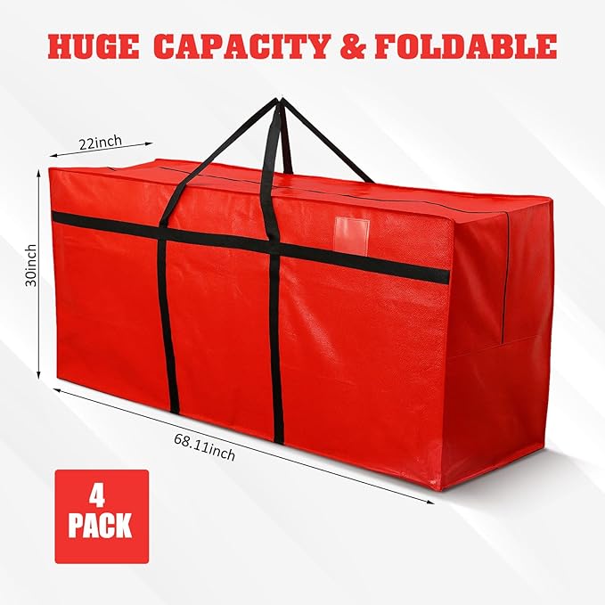 4 Pcs 194 Gallon Extra Large Moving Bags Heavy Duty Storage Bag with Strong Zipper Handle Foldable XXL Jumbo Storage Tote Packing Moving Box for College Dorm Travel Cloth Duffle (Red)