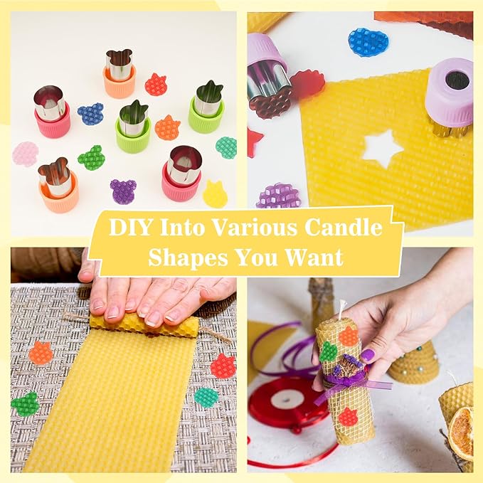 Beeswax Candle Making Kit for Kids - 24Pcs Beeswax Sheets for DIY Candle Making Rolling Kits, DIY Art Craft Gift Kit for Boys and Girls, with 6 Safe Wax Cutter Tools, Vibrant Colors