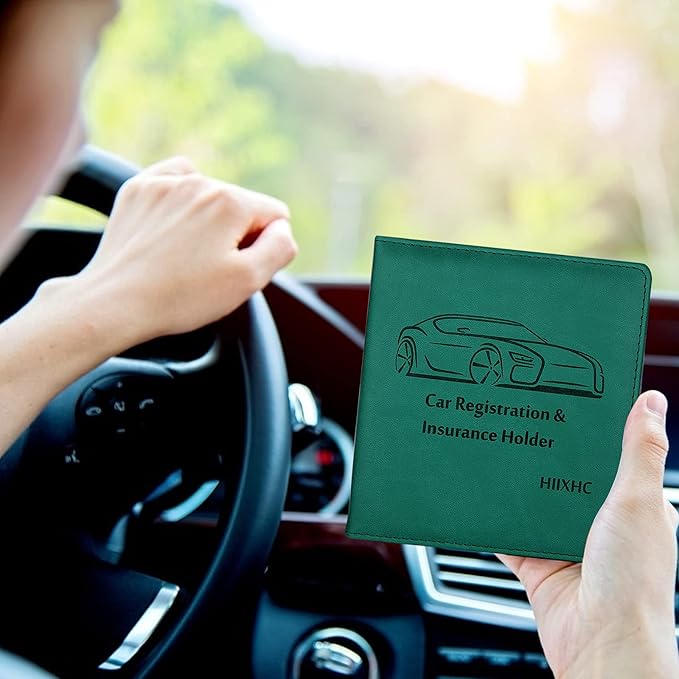 Car Registration and Insurance Holder, 5.5 x 5 Inch PU Leather Vehicle Glove Box Organizer Wallet Case Organizer for Insurance Card, Driver License, Essential Document, Paperwork