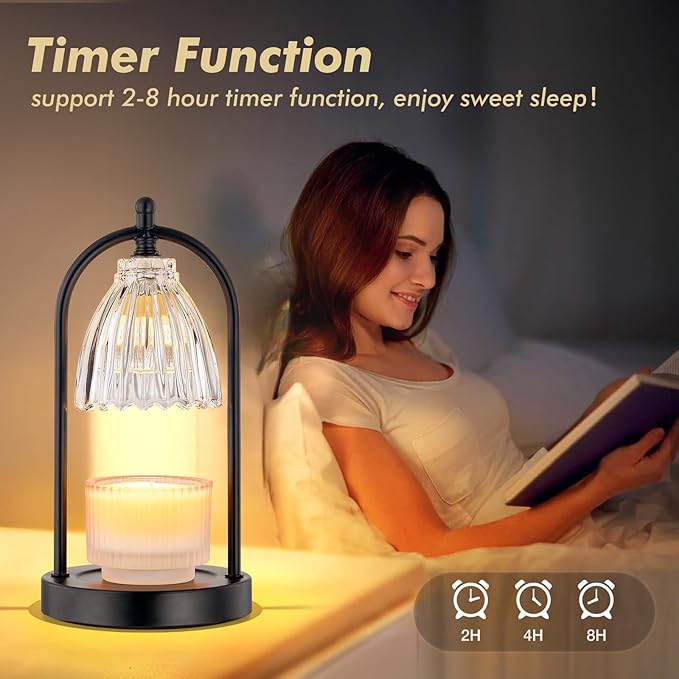 GyroVu Candle Warmer Lamp with Timer, 3-Level Dimmable Candle Lamps Vintage Glass Shade, Candle Warmer Light Wax Melt Warmer for Scented Wax, Black Warmer Lamp for Women Home Decor (2 Bulbs Included)
