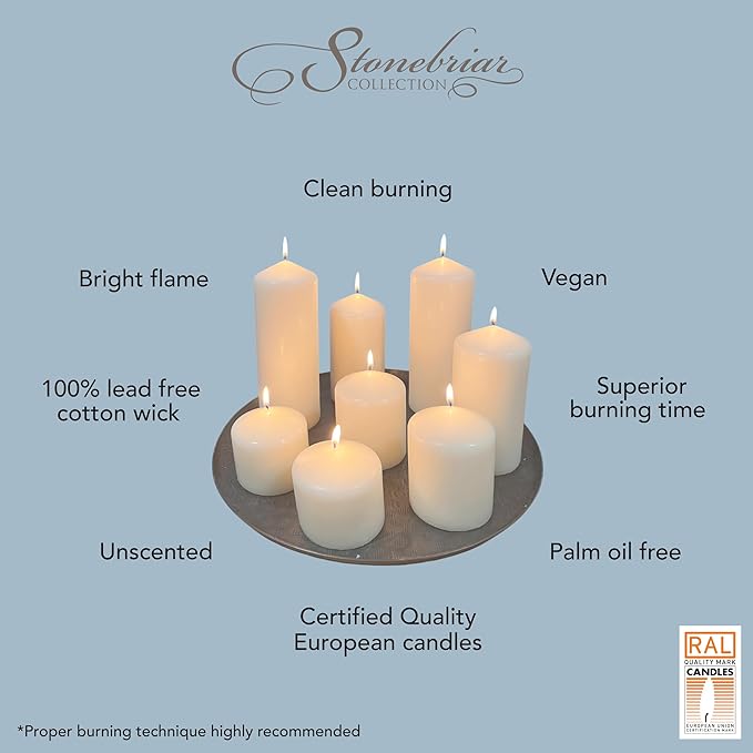 Stonebriar 80 Hour Long Burning Unscented Pillar Candles, 3x8, Ivory, 6 count