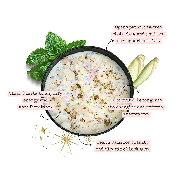 Circe Spell Candle “Road Opener” Coconut Soy Wax Candle Jar – Premium Hand Poured & Long Burning – Herbs, Crystals & Natural Fragrance Oils -Clear Blockages & Amplify Intentions - Self Care, Gift- 8oz