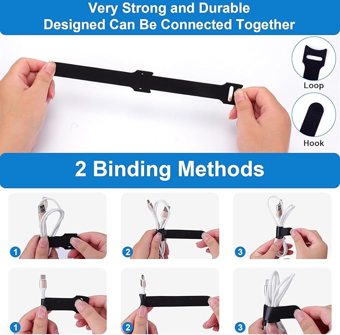 XANGNIER 50 Pair Cable Management Under Desk,Adjustable Hook and Loop Cable Ties,Self Adhesive Cord Organizer,Reusable Cord Straps for PC Computer Wire Organizer,Home Office Essentials