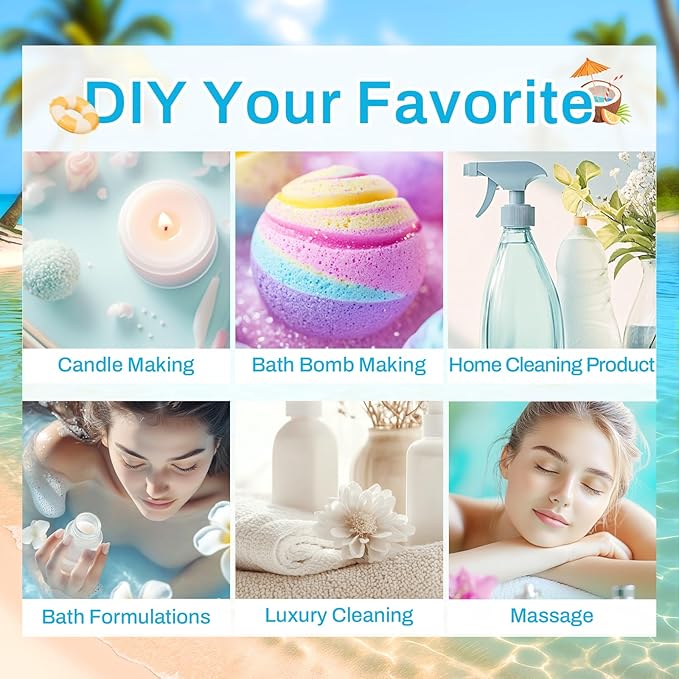 Summer Essential Oils for Diffusers for Home, 6X10ml Fragrance Oils Set, Aromatherapy Oils for Candles Making - Coconut, Pineapple, Beach, Breeze, Lemon, Summer Night | Gift Set for Women, Home, Spa