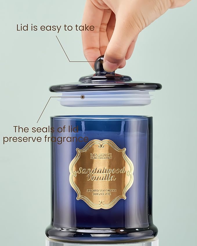 M&SENSE Sandalwood Vanilla Soy Candle for Home, Natural Organic 12.7oz 75H Long Lasting Jar Candle, Winter Aromatherapy Candle for Relaxation Stress Relief, Housewarming New Year Gifts