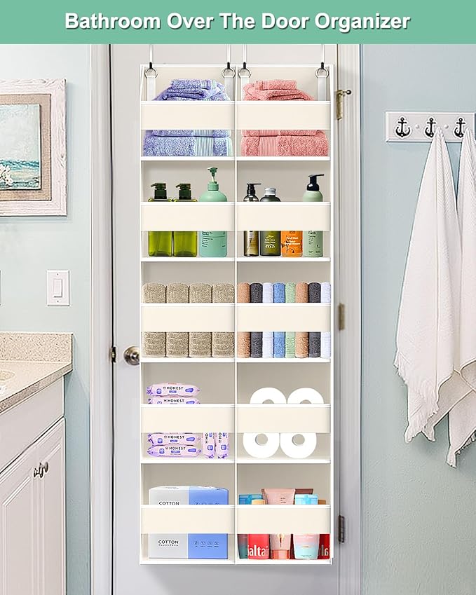Heavy Duty Over The Door Organizer 5 Tiers, Extra Large Behind Door Storage of 10 Big Front & 10 Mesh Pockets, 80lb Weight Capacity, Hanging Doors Storage for Closet Bedroom Nursery, Beige
