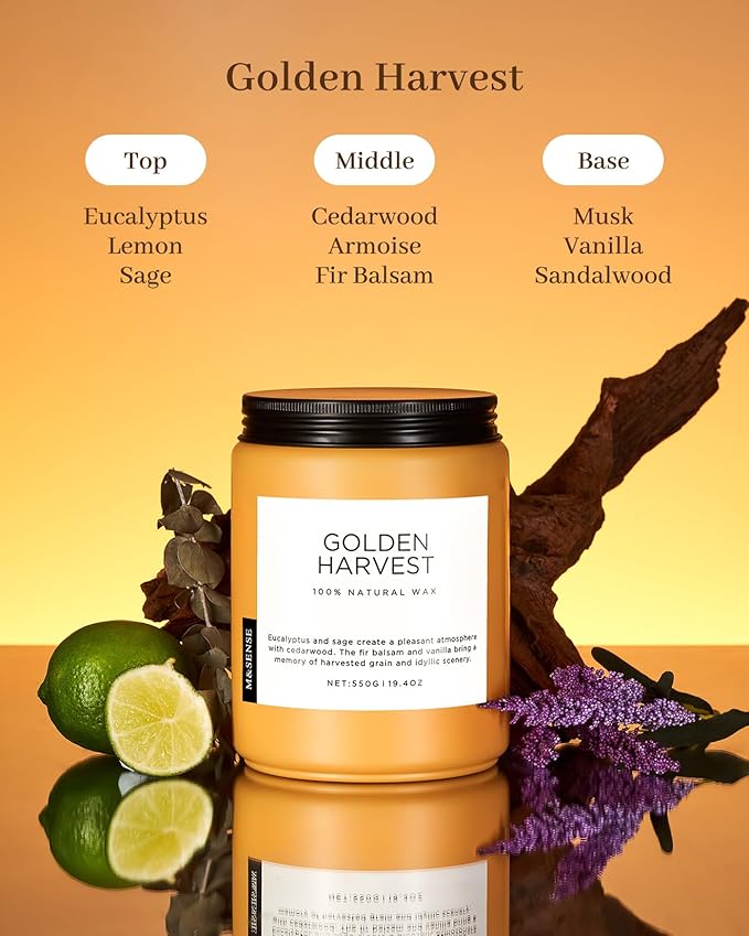 M&SENSE Fall Harvest Scented Candles, 19.4oz 110 Hours Large Natural Soy Long Lasting Slow Burning 2 Wick Scented Candle for Relaxing Stress Relief & Holiday