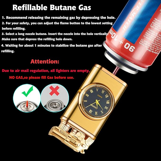 Torch Lighter, Magic Dual Flame Lighter Refillable Butane, Creative Adjustable Flame Windproof Lighter, Cool Jet Flame Butane Lighter for Men Women Friends Outdoor Candle(Without Butane)-Black-g