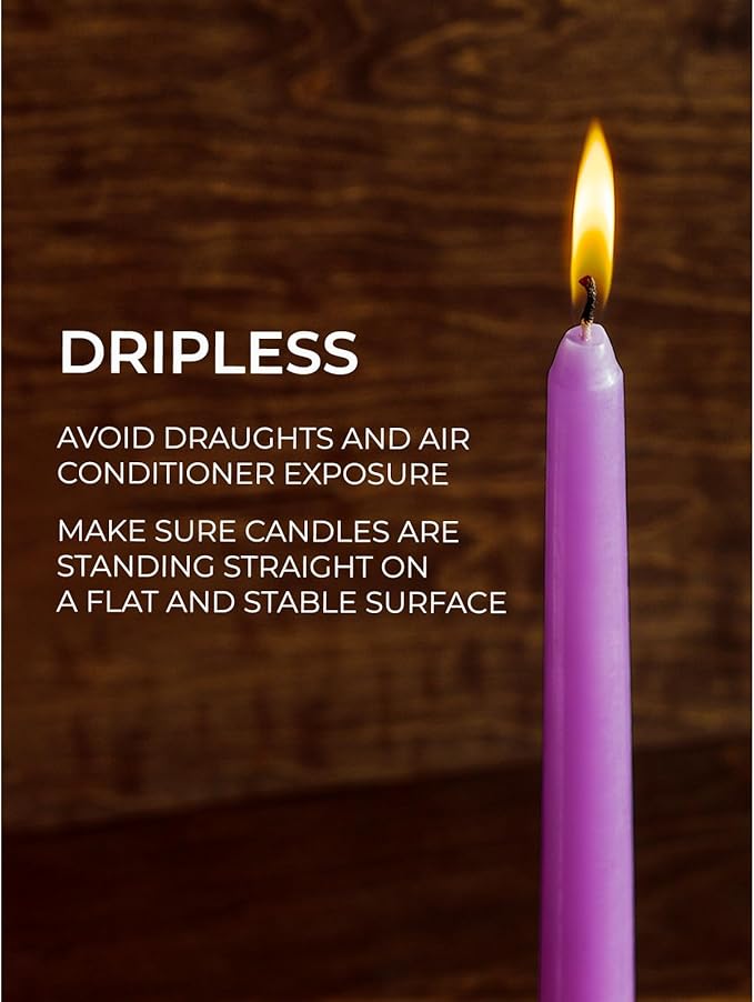 CANDWAX Lilac 10 inch Taper Candles Set of 12 - Unscented Smokeless Dripless Candlesticks - Perfect for Special Occasions, Ordinary Dinners, Holidays and as Easter Candles - Tall Candle Sticks