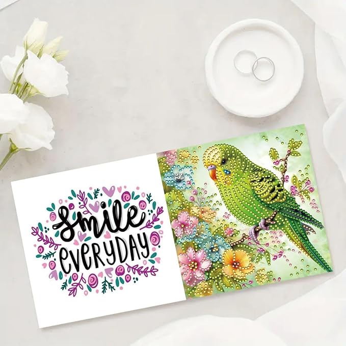 DoxQcs 5D Diamond Art Painting Greeting Cards Kit, DIY Cards for Blessings Congratulations Gifts, Greeting Card Set for Birthday Thanksgiving Day Christmas Halloween-Parrot