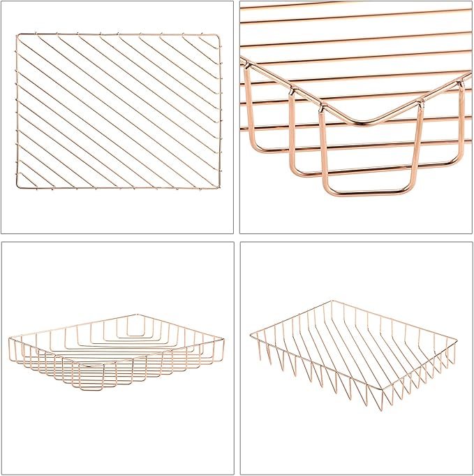 BTSKY Multipurpose A4 File Tray Wire Desk Tray Organizer Elegant Letter Size Desk Documents Trays Magazine Files Storage Basket Organizer Bin for Office Cosmetics Bathroom(Rose Gold)