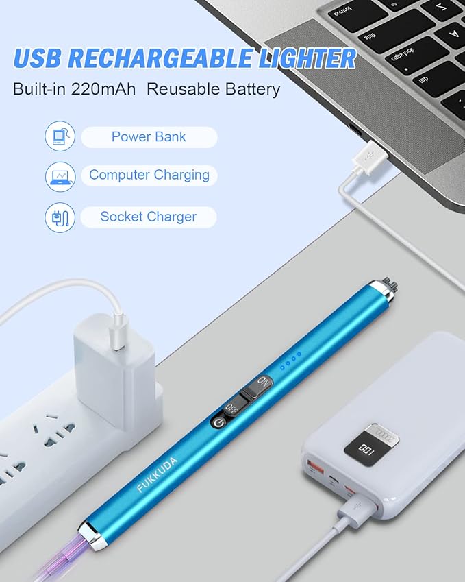 【Upgraded 】 Dual Arc Electric Candle Lighter Rechargeable USB Lighter Plasma Arc Lighters for Candle (Saphhire Blue)