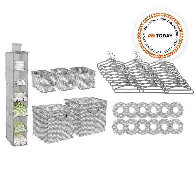 Delta Children Nursery Storage 48 Piece Set - Easy Storage/Organization Solution - Keeps Bedroom, Nursery & Closet Clean, Dove Grey