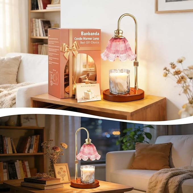 Candle Warmer Lamp with Timer: Birthday Gifts for Women, House Warming Gifts New Home Decor – Height Adjustable Candle Lamp for Mom, Anniversary - Walnut Solid Wood Base, with 2 Bulbs