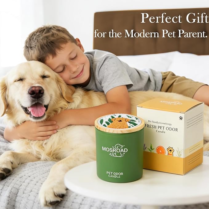 Pet Odor Eliminator Candle – Lavender & Green Tea, 60-Hour Long Burn Time, Plant Based Pet Safe Soy Wax Candles for Home Scented, Cat & Dog Friendly Odor Eliminating Candle Gift