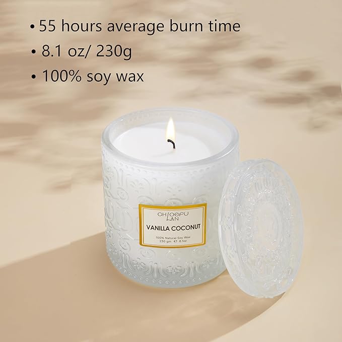 Chloefu LAN Mother Gifts, Vanilla Coconut Soy Candle Large Jar Scented Candle, Home Décor, Gifting Idea, Burn Time of 55 Hours