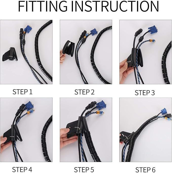 Cable Management Sleeves Desk Cord Organizer Cover Black White with 4 Adhesive Cable Clips, VIWIEU 2 PCS Cable Bundler Wire Wrap System for TV/Computer/Home Entertainment