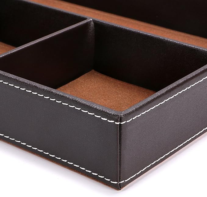 BTSKY 4 slots Desk Drawer Organizer, PU Leather Drawer Storage Organizer Divider for Office Desk Supplies Value Collection and Accessories Multi-Purpose Storage Desktop Organizer Tray(Brown)