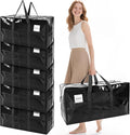 6 Pack Extra Large Moving Bags with Reinforced Handles, Heavy-Duty Storage Tote for Dorm Room Essentials with Strong Zipper,Packing Moving Boxes for College Supplies,Black