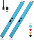 2 PCS Candle Lighter,Windproof Flameless Electric Lighter with LED Power Display ＆ Safety Switch, Upgraded Plasma USB Rechargeable Lighters for Birthday Camping BBQ (Blue)