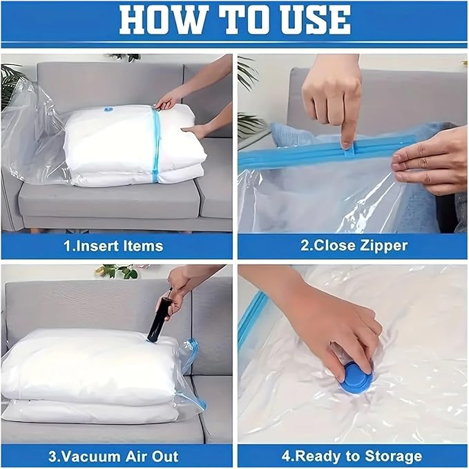 85% Space Saver Vacuum Bags 8 Pcs - Giant + Sealer