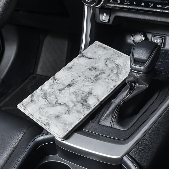 HERRIAT Car Registration and Insurance Card Holder,Marble Leather Vehicle Glove Box Automobile Documents Paperwork Wallet Case Organizer for ID, Key Contact Information Cards,Men&Women