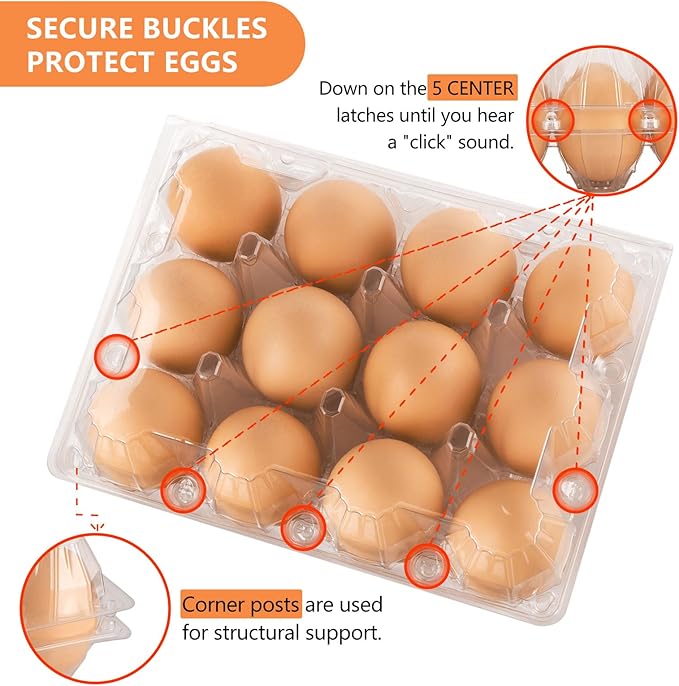 60 Pack Clear Plastic Egg Cartons, Reusable Stackable Egg Containers for Farm, Market & Fridge Storage, 3×4 Grid