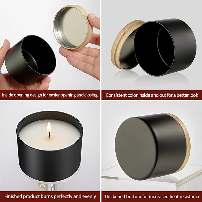 MGLIFEUL Candle Tins Jars Container Vessels for Making 4 8 Oz Black Empty Candle Tins Can Gift Box Packaging Plate with Lids Wax Container Bulk Making DIY Candle Supplies Accessories(Black,8oz,12pcs)