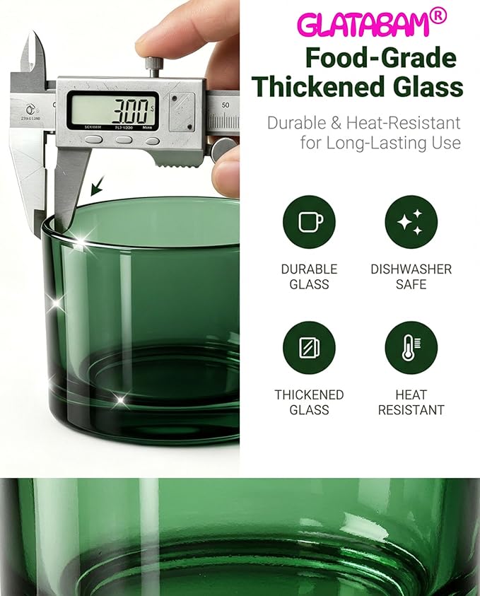 GLATABAM 4 OZ Candle Jars 12 Pack - Bulk Glass Candle Making Jars with Bamboo Lids & Labels, Heat Resistant Empty Reusable Candle Vessel for Containers(Green)