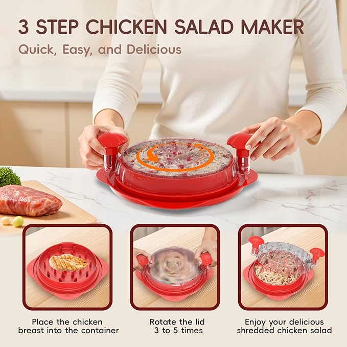 XL 11.5” Chicken Shredder, Large Pro Meat Shredder Tool Twist with Ergonomic Handle, Strong Non-Slip Base, Dishwasher Safe, Kitchen Chicken Grinder for Ground Food, Vegetables, Red