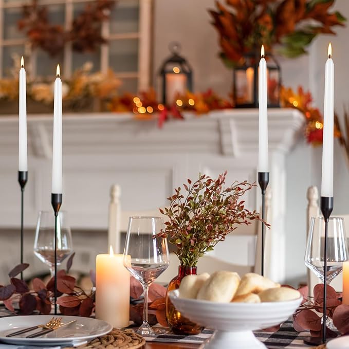 50 Pack White Taper Candles, 7-8 Hours Burn Time, Unscented, Smokeless and Dripless, 4/5 x 10 Inch for Christmas,Household,Dinner,Wedding,Valentine's Day,Party and Home Décor Candlesticks