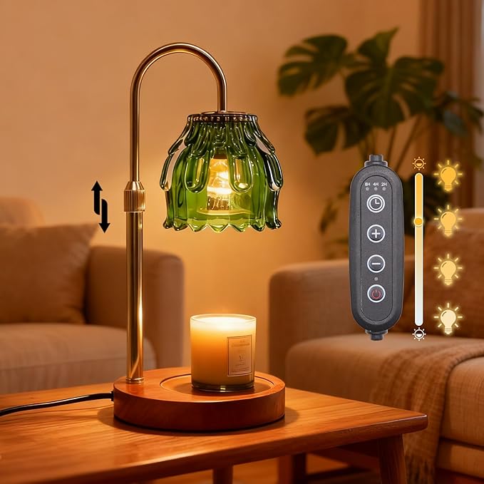Candle Warmer Lamp with Timer and Dimmer 4-Level Dimmable Flower Light Heat Lamp for Jar Candles Adjustable Height Modern Cute Home Decor for Living Room Bedroom and Best Gift for Friends Lover. Green