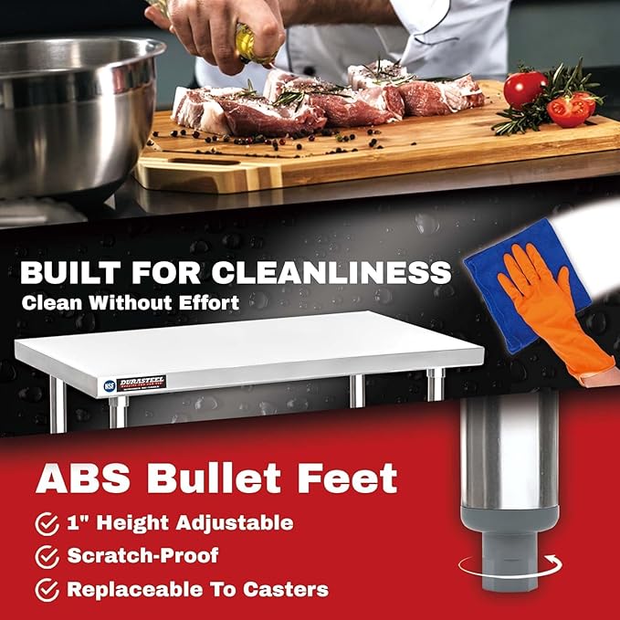 DuraSteel 24x18 Stainless Steel Work Table - NSF Commercial Prep Metal Table - Outdoor Pizza Oven Stand w/Under Shelf - Kitchen Island Laundry Utility Garage Microwave Stand Large Rolling Storage Cart