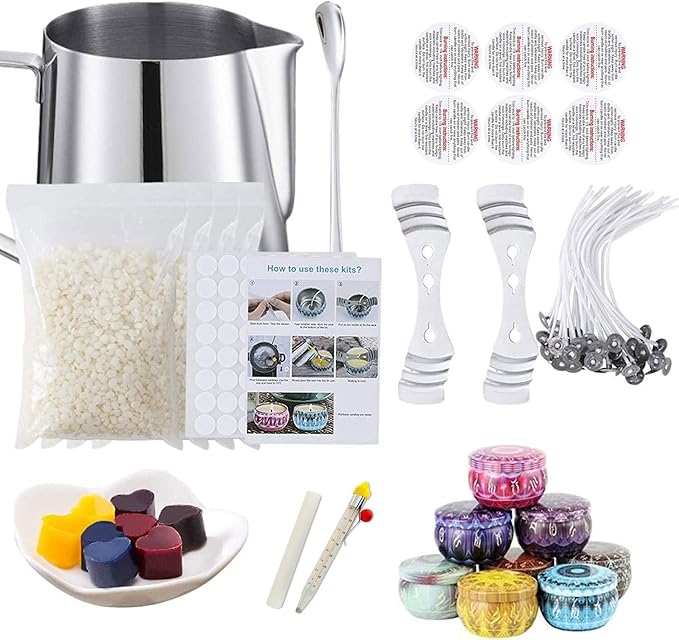 Candle Making Kit Supplies Complete Candle Making Scented Essential Oil Candle Starter Kit with Fragrance Scents Including Stainless Steel Cup Beeswax Wick Clips Color Blocks TH0JY-1210