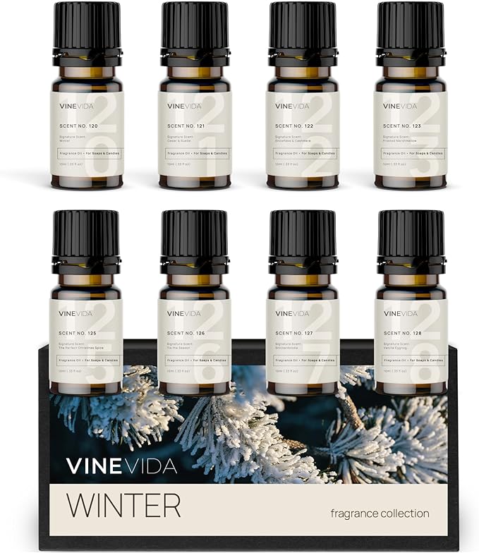 VINEVIDA [Set of 8] Winter Scents for Candle Making, Made in USA Candle Fragrance Oil, Soap Making Essential Oils, Diffuser Oil Scents