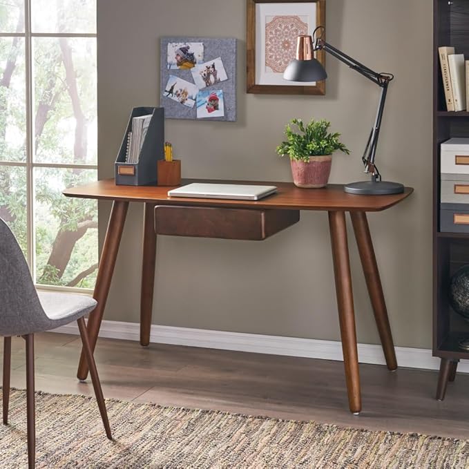 L Shaped Computer Desk with Drawers Modern Home Office Workstation Study Writing Table Walnut Color Gaming Desk for Bedroom